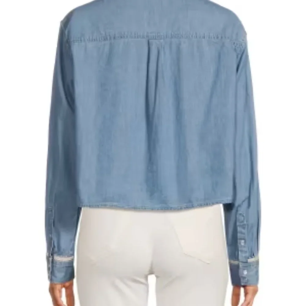 NWT!  Driftwood ​Dani Embroidered Cropped Denim Shirt Women Large - Picture 3 of 5